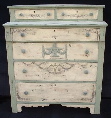 Ivory and green green cabinet top dresser with serpentine top; early 1900s.
